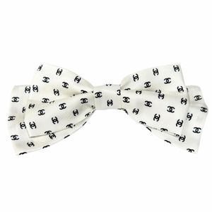 Unused ★ CHANEL 25P Coco Mark All-Over RIBON Barrette Hair Accessory White Black Made in Italy Women's