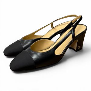 Mint condition★CHANEL G31318 Slingback Strap Leather Pumps with Coco Mark Hardware, Black, Size 35.5, Made in Italy, Women's, with Box.