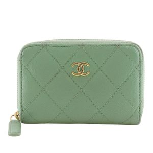 Chanel Matelasse Coin Case, Zip Coin Purse, Classic AP0216, Caviar Leather, Made in Italy, Gold Zipper, Women's [Pre-owned]
