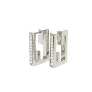 Excellent condition Fendi Baguette Metal Rhinestone Silver Earrings 0810 [Pre-owned] FENDI