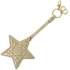 Like New Dior Cannage Star Keychain with Mirror, Gold Hardware, 43MA 0294, Leather, Gold Charm 0644 [Pre-owned] Dior