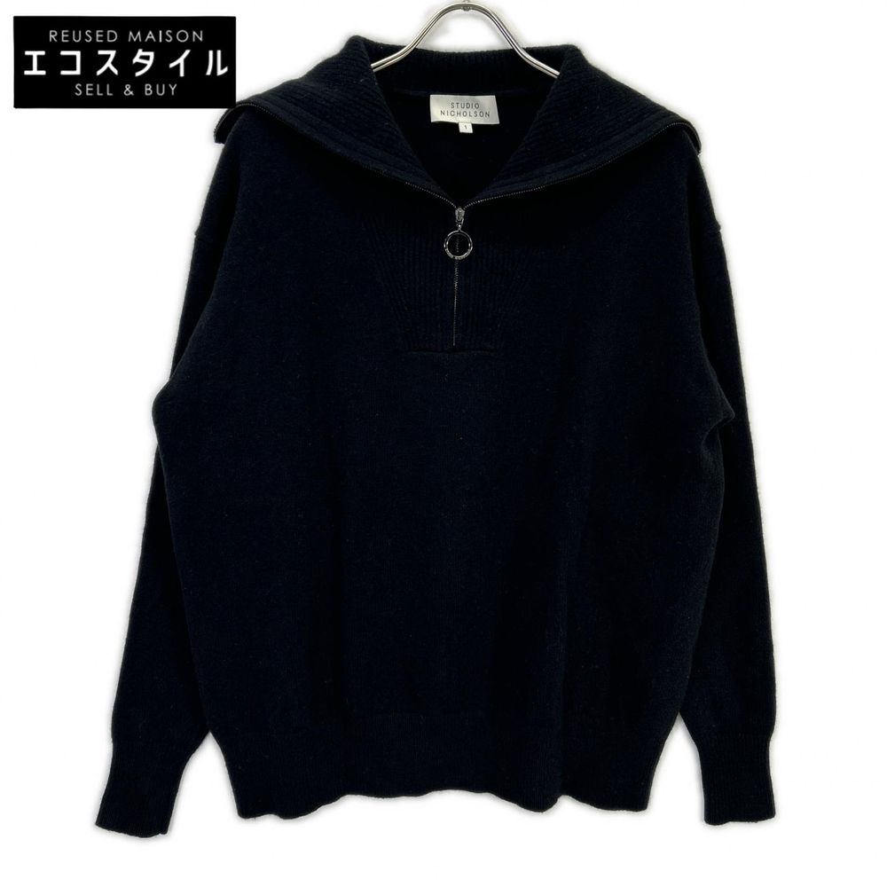 Studio Nicholson 52-10-122015 海軍藍羊毛半拉鍊高領針織套頭衫 22AW 1 [二手] | 日本二手精品 ｜ 多和夢