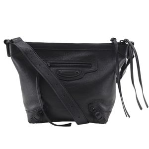 BALENCIAGA Neo Classic Hobo Shoulder Bag 689946, Calfskin, Black, Crossbody, A5 Size, Double Zipper, Women's [Used]