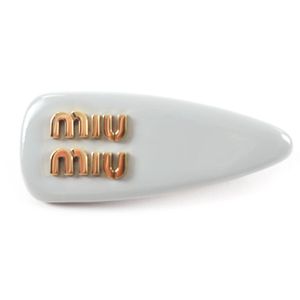 Excellent condition★Miu Miu 5IF092 Patent Leather Hair Clip Powder Blue with Logo Hardware Barrette Gold Hardware with Box Women's
