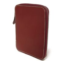 二手愛馬仕 Agenda Zip 光滑皮革波爾多紅卡包，圓形拉鍊，Veau Chamonix Rouge H 皮革，筆記本套