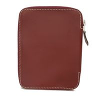 二手愛馬仕 Agenda Zip 光滑皮革波爾多紅卡包，圓形拉鍊，Veau Chamonix Rouge H 皮革，筆記本套