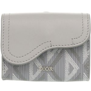 Like New Dior Saddle CD Diamond Leather/PVC Gray Card Case Wallet 0358 [Used] Dior
