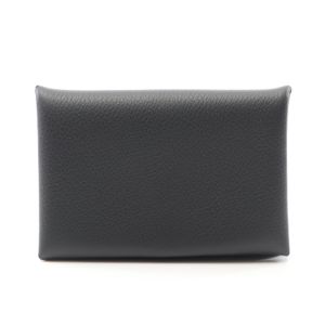 [Pre-owned] Hermes Calvi Coin Case, Black Leather, Women's, Unused