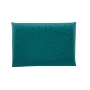 [Used] HERMES Calvi Duo Coin Case Wallet Brand Coin Purse Green