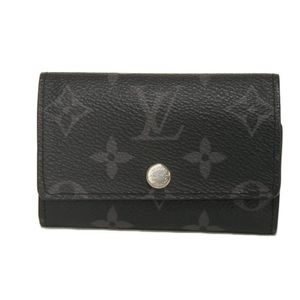Pre-owned LOUIS VUITTON Multicles 6 Key Case, current model, LV logo, flower design, black/gray, RFID IC chip, 6-ring key holder, snap button closure, Monogram Eclipse Noir, M82603