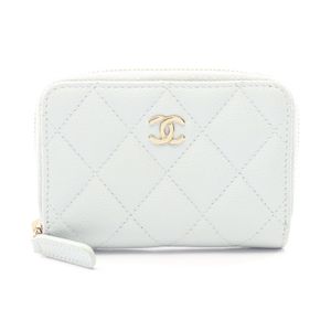 [Pre-owned] Chanel Classic Zip Coin Purse, Matelassé AP0216, Light Blue, Caviar Skin (Grained Calfskin) Coin Case