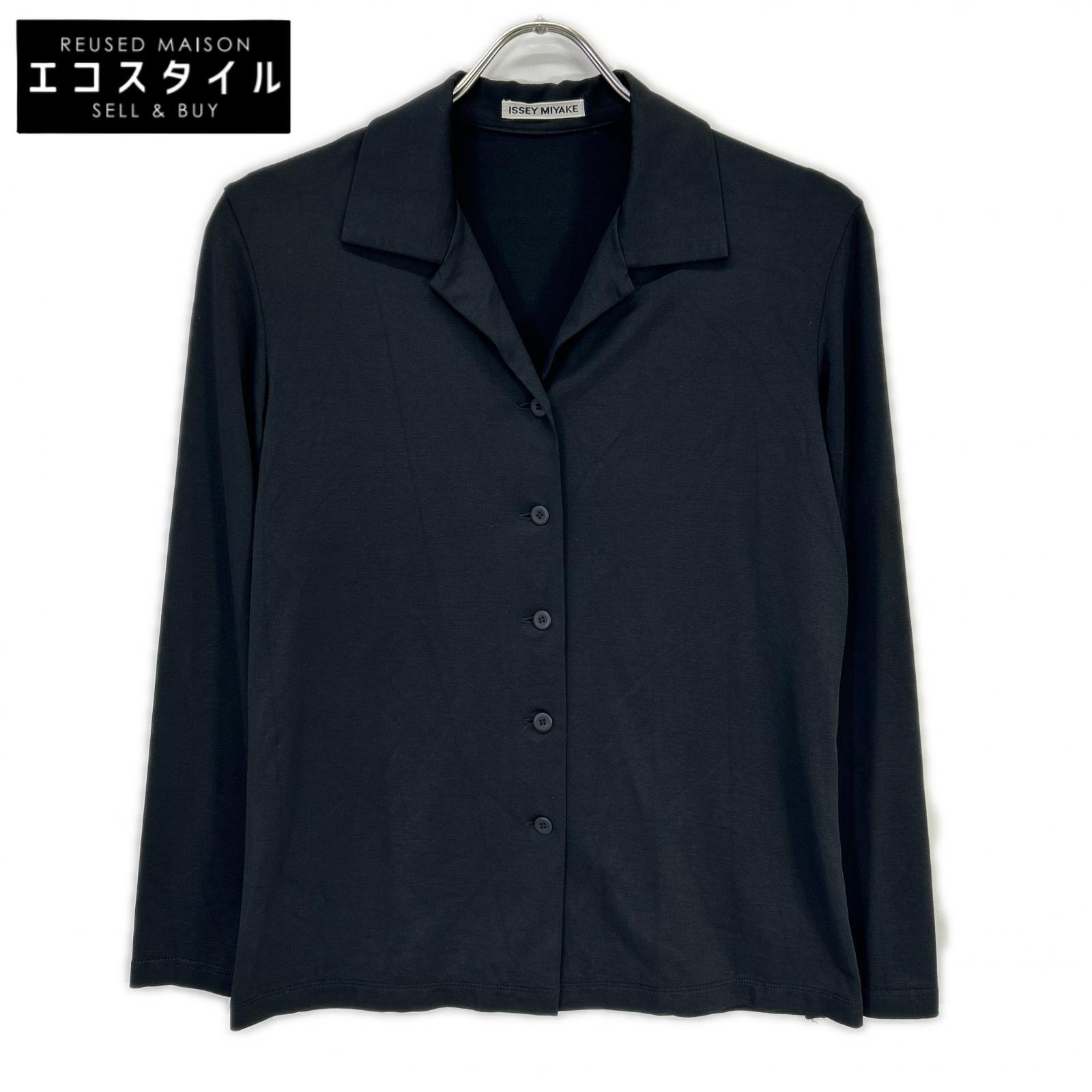 Issey Miyake IM14JK033 Black Rayon Stretch Long Sleeve Shirt, Size
