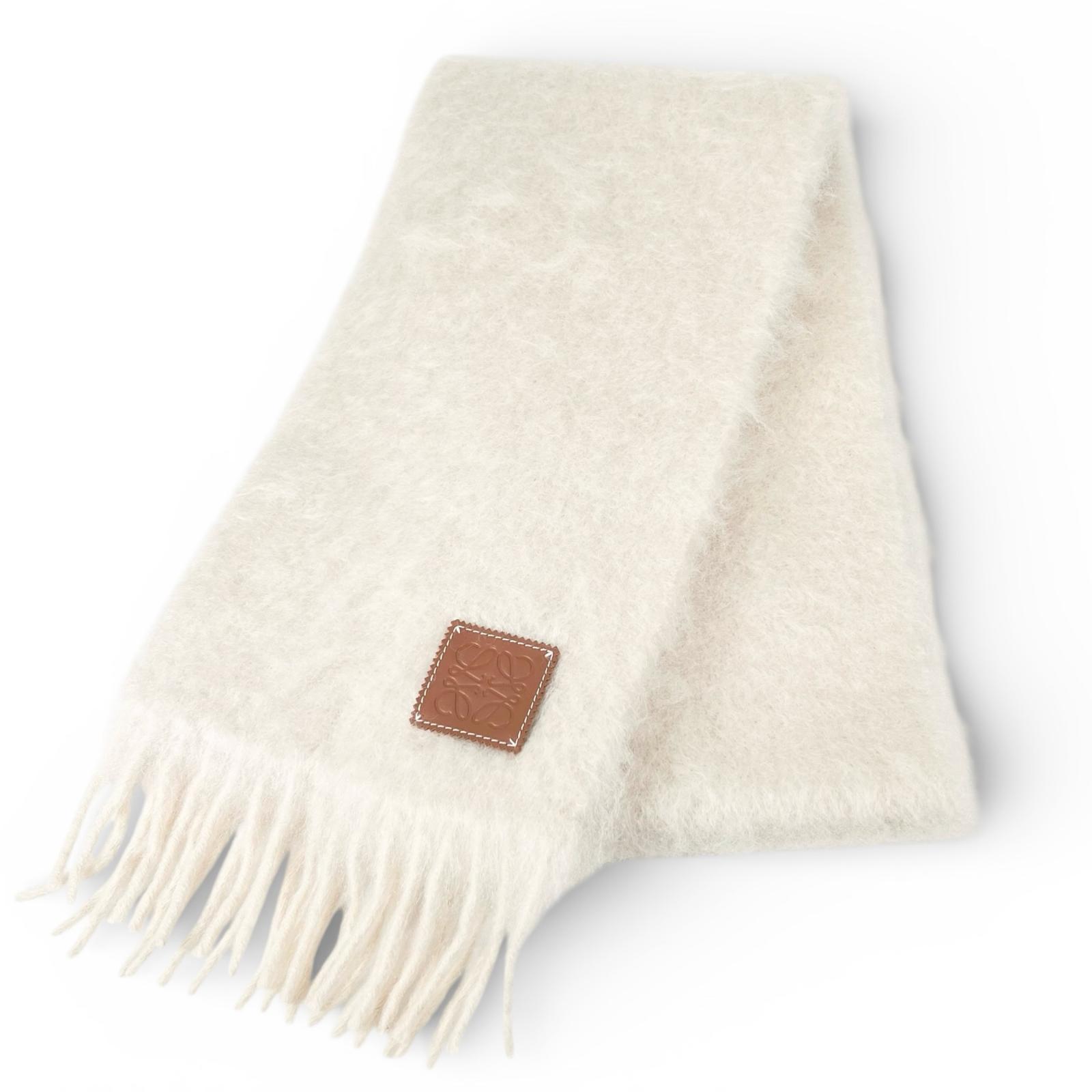 Mint condition △ LOEWE mohair wool anagram leather patch fringe