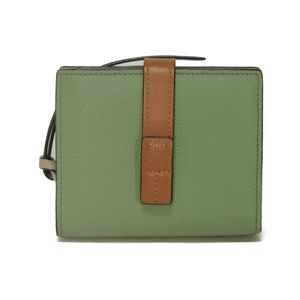 중고 LOEWE 로에베 컴팩트 지퍼 지갑 현재 송아지 탄 그라지 파스텔 그린 ブラウン 트리오 컬러 지갑 카드 케이스 동전 케이스 anagram 로즈마리 접이식 지갑 C660Z41X01
