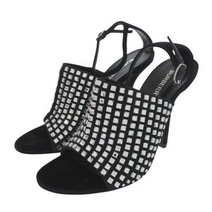 Like New Burberry 8063194 Crystal Embellished Pumps, Size 37 (Japanese Size 24cm), Silver Hardware, Velvet Suede, Black, 0622 [Used] BURBERRY