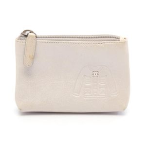 [Used] Chanel Coin Case with Coco Mark Keyring, Silver Leather, Jacket Motif, Key & Coin Case, Women's, Used B