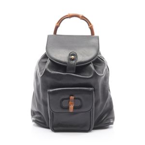 【二手】Gucci GUCCI 竹編雙肩包 003 1705 0030 黑色皮革竹編雙肩包 女款二手 B