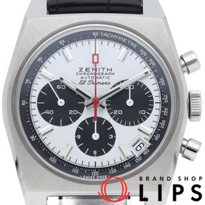 Zenith Chronomaster Revival El Primero A384 Watch 50th Anniversary Model El Primero A384 Revival 03.A384.400/21.C815 Box Warranty Stainless Steel/Leather Men's Watch White Polished Excellent Condition [Used]