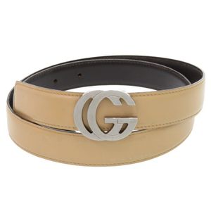 미품 구찌 인터로킹 G 레더 베이지 벨트 0521【중고】GUCCI