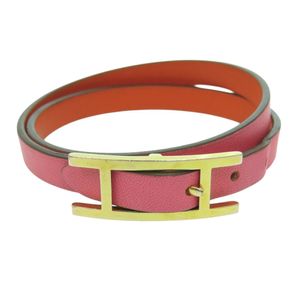 Excellent condition Hermes Be Api Double Tour Veau Swift Rose Azalee Orange Poppy Pink Double Strand Bracelet 0774 [Pre-owned] HERMES