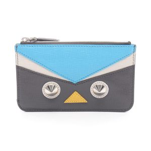 [Used] FENDI Coin Case Bag Bugs Monster 8AP151 Gray/Blue/Ivory Leather Monster Keyring Included Coin Case for Women