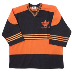 adidas 90s Oversized Game Shirt, Size XL-2XL (approx.), Orange/Black, Big Trefoil Logo, Three-Quarter Sleeve T-Shirt, Top [Used] [adidas]