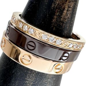 7호 CARTIER/까르띠에 러브 쓰리 후프 3연 다이아몬드 링・반지 K18PG 핑크 골드/세라믹 6.4 g #47 레이디스 【중고】