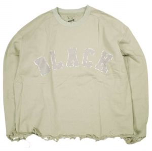 Danke Schon 던케쉐인 CUT FRINGE SWEAT CREWNECK BLACK 컷 프린지 크루넥 스웨트 L BEIGE 트레이너 오버사이즈 뒷모습 탑스【중고】【Danke Schon】