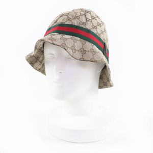 미사용품 ★ GUCCI 구찌 로고 브래킷 포함 GG 캔버스 셰리 라인 모자 버킷 모자 모자 베이지 XL 이탈리아제 여성
