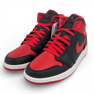 Unused ▲NIKE DQ8426-060 AIR JORDAN 1 MID Leather High-Top Sneakers Black/ RED 27.5 with Box Men's
