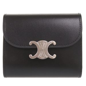 Like New Celine Small Flap Wallet Triomphe Leather Black Tri-fold Wallet 1518 [Used] CELINE