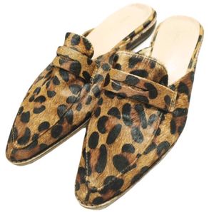 ADAM ET ROPE Leopard Calf Hair Clog Sandals, Size 38 (25cm), Brown, Pointed Toe, Penny Coin Shoes [Used] [ADAM ET ROPE]