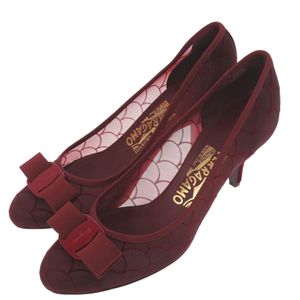 Like New Salvatore Ferragamo Vara RIBON Mesh Pumps, Size 5(Japanese Size 22.5cm), SA7344BU01097, Velvet, Burgundy/Bordeaux Red Sandals/Shoes, 1291 [Used] Salvatore Ferragamo