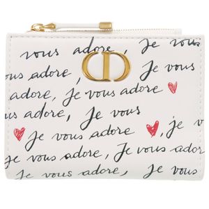 Like New Dior Caro Dahlia Wallet Heart Leather White Bi-fold Wallet 1344 [Used] Dior