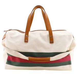 Gucci Webbing Line Boston Bag 2-Way Shoulder Bag 256097 Canvas Off-White Shoulder Bag/Handbag 2-Way A4 Zipper Webbing Line Unisex [Used]