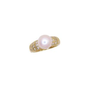 Like New Akoya Pearl 8.1mm Diamond 0.16ct K18YG Size 11 Ring Yellow Gold Cultured Akoya Pearl Diamond 6.0g Pearl Jewelry 0067 [Used]