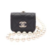 [Used] Chanel CHANEL Mobile Phone/Smartphone Accessory Matelassé AirPods Case with Shoulder Strap, Black Lambskin (Sheepskin), Matelassé Pearl Chain AirPods Case