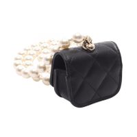 [Used] Chanel CHANEL Mobile Phone/Smartphone Accessory Matelassé AirPods Case with Shoulder Strap, Black Lambskin (Sheepskin), Matelassé Pearl Chain AirPods Case