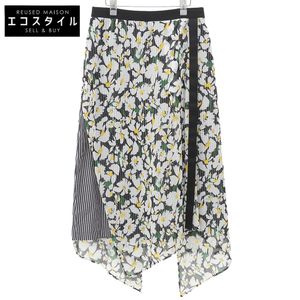 Akira Naka Harper Chiffon Flower Pleated Layered Skirt, Women's, Black/ Color AS1727BK, Size 38 [Used]