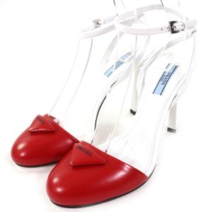 Unused △PRADA 1I890M Triangle Logo Strap Leather Pumps ROSSO BIANCO 37.5 Comes with box and dust bag Made in Italy Women's