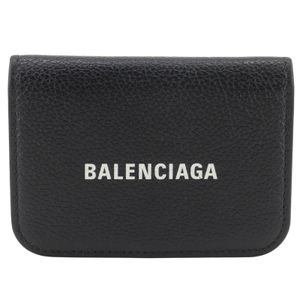 BALENCIAGA Cash Mini Tri-fold Wallet 593813 Leather Black Snap Button Unisex [Used]