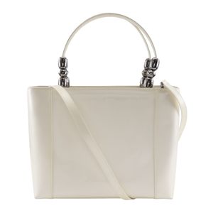 Christian Dior Maris Pearl Tote Bag, 2-Way Shoulder Bag, Patent Leather, Off-White, Shoulder Bag/Handbag, 2-Way, A5 Size, Zipper, Women's [Used]