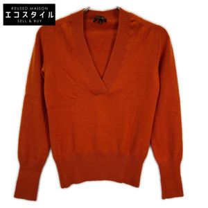 Loro Piana MAA4530 Orange V-neck Long-sleeved 95 Cashmere Knit Cut-and-Sew Top, Size 40 [Used]