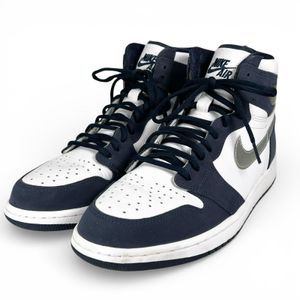 Mint condition ▲NIKE DC1788-100 AIR JORDAN 1 HIGH CO.JP mid-cut leather sneakers, white/navy, size 28, with box, men's.