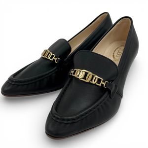 Unused ▲ TOD'S Chain Motif Leather Pumps, Black with Gold Hardware, Size 34.5, with Dust Bag, Made in Italy, Women's