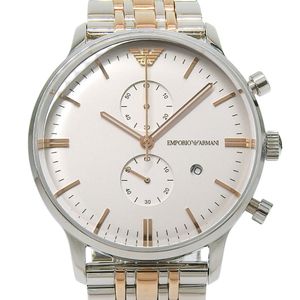 Emporio ARMANI AR-0399 Stainless Steel Watch, Silver x Gold, Quartz Chronograph, White Dial, Men's [Used]