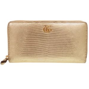 Excellent condition Gucci round zipper GG Marmont long wallet, lizard leather, gold, 0192 [Used] GUCCI