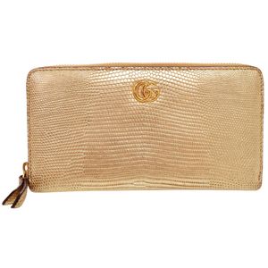 Excellent condition Gucci round zipper GG Marmont long wallet, lizard leather, gold, 0175 [Used] GUCCI