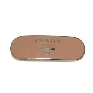 Pre-owned Prada logo metal hair clip, enamel pastel pink, stainless steel, silver, hair accessory, excellent condition, Petalo barrette, 1IF022 2BA6 F0442