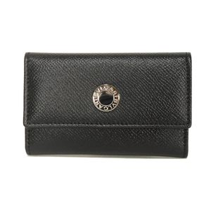 Used BVLGARI Classico Keychain, Logo Button, Grained Calfskin, Silver, 6 Hooks, Snap Button, Logo, Metal, Black Key Case, 20234